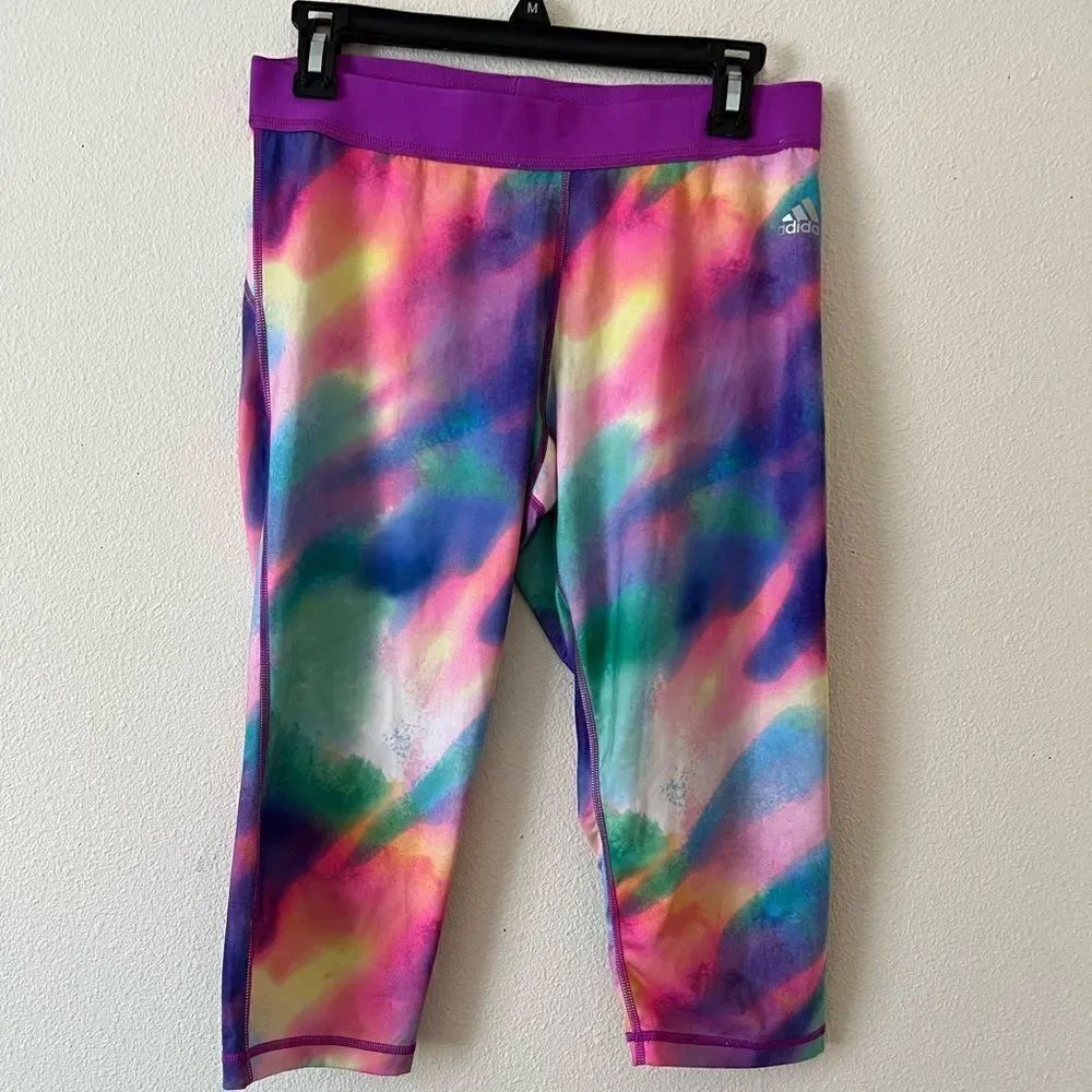 ADIDAS TECHFIT COMPRESSION CROPPED Capri WOMENS Large RAINBOW